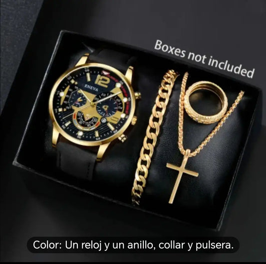 COMBO RELOJ ALEMAN EN CUERO + CADENA OBSEQUIO🎁 PULSERA📿 + ANILLO💍